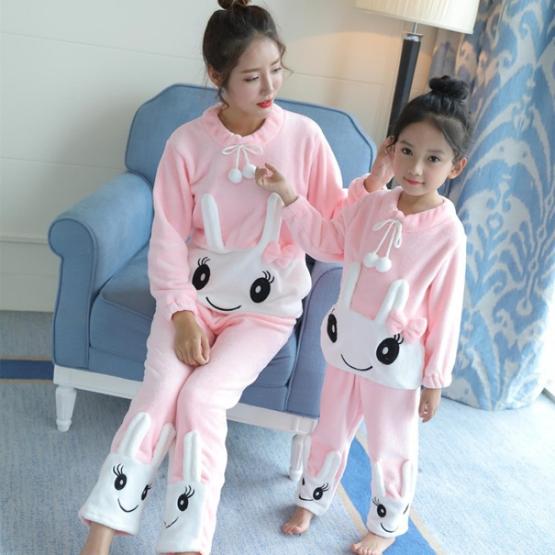 Long sleeved Flannel pajamas girls for Fall / Winter Matching family pajamas two sets