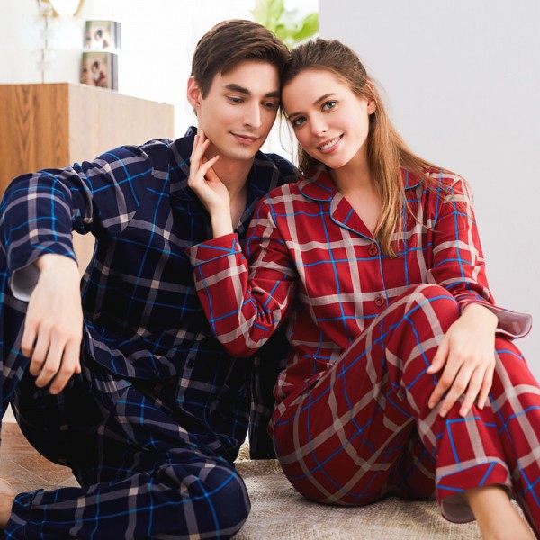 long sleeved Cotton pajamas for couple casual pure cotton pj sets
