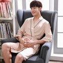 ice silk Mens robe sets thin casual pajamas for male luxury silk red/silver/champagne