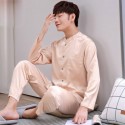 luxury silk red/silver/champagne long sleeves casual collar Men's silk pajama sets