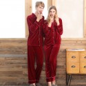 Velvet couple pajamas,ladies red wedding brides home sets for Fall / Winter