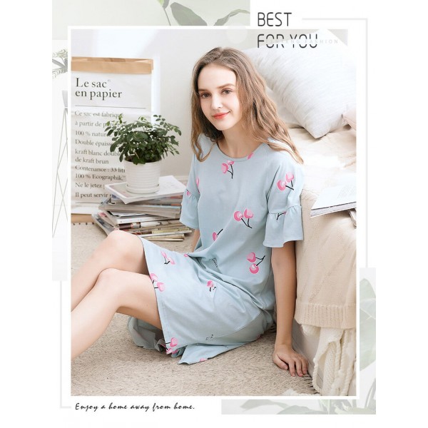 Comfortable women cotton sleepdress soft printed lounge pajamas female