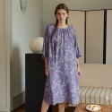 Double-Layer Cotton Jacquard Gauze Relaxed Nightgown with Flounced Sleeves