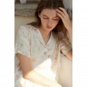 Rayon Sateen Floral Print Short Sleeve Pajama Set - Casual Homewear