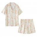Rayon Sateen Floral Print Short Sleeve Pajama Set - Casual Homewear