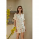 Rayon Sateen Floral Print Short Sleeve Pajama Set - Casual Homewear