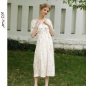 Soft Fairy Style Satin Coffee Dot Print Short Sleeve Nightgown - Waist-Defining Elegant Summer Sleep Dress