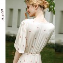 Soft Fairy Style Satin Coffee Dot Print Short Sleeve Nightgown - Waist-Defining Elegant Summer Sleep Dress