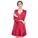 Women’s Luxury 100% Mulberry Silk Nightdress & Robe Set | 19 Momme V-Strap Sleepwear (Scarlet Red & Apricot, M-XL)