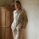 Striped Animal Print Pajamas Women - Long Sleeve Soft Sleepwear Set