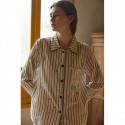 Striped Animal Print Pajamas Women - Long Sleeve Soft Sleepwear Set