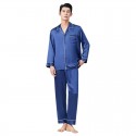 Men’s Luxury 100% Mulberry Silk Pajama Set | 19 Momme Long Sleeve PJs with Notched Collar (Navy, Gray, Red, Black)