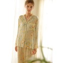 Magnolia Print Rayon Sateen Long Sleeve Pajama Set - French Floral Homewear