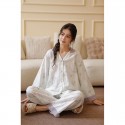 Purple Tulip Print Cotton Double-Layer Gauze Collar Pajama Set