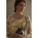 Elegant Women's Long Sleeve Pajamas Set - Soft Botanical Print Loungewear