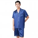 Men’s 100% Mulberry Silk Pajama Set | 19 Momme Summer Lightweight PJs (Navy, Slate Gray)