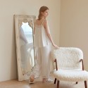 Pure White Rayon Sateen Lace Trim Strap & Pants Set - Soft Loungewear