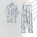 Summer Vintage Oil Painting Print Rayon Sateen Pajama Set - Thin Loungewear