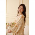 Floral Nightgown for Women - Long Sleeve Soft Sleep Dress with Ruffle Detail