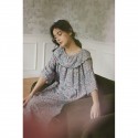 Cotton Double-Layer Gauze Short Sleeve Nightgown - Cute Print Sleep Dress