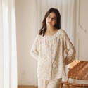 Bamboo Fiber Double Gauze Women's Pajama Set - Cute Cartoon Print Round Neck Loose Fit Sleepwear