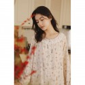 Bamboo Fiber Double Gauze Women's Pajama Set - Cute Cartoon Print Round Neck Loose Fit Sleepwear