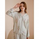 Stylish Green Hydrangea Print Modal Satin Women's Long Sleeve Pajama Set - Ultra Soft Lounge Wear for Home