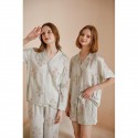 Stylish Green Hydrangea Print Modal Satin Women's Long Sleeve Pajama Set - Ultra Soft Lounge Wear for Home