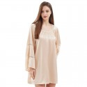 Elegant 100% Mulberry Silk Lace Trim Long Sleeve Nightgown - Sophisticated Sleepwear with Premium Feel