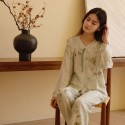 Elegant Women's Long Sleeve Pajamas Set - Soft Botanical Print Loungewear