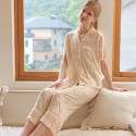 Elegant Floral Print Rayon Sateen Collar Pajama Set - Short Sleeve Homewear