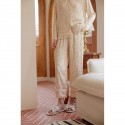 Elegant Floral Print Rayon Sateen Collar Pajama Set - Short Sleeve Homewear