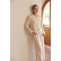 Elegant Floral Print Rayon Sateen Collar Pajama Set - Short Sleeve Homewear