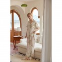 Lightweight Bamboo Fiber Double Gauze Pajama Set - Elegant Print Contrast Collar Short Sleeve Loungewear