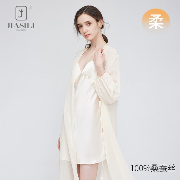 French-Inspired 100% Mulberry Silk Nightwear Set | Luxury Spring-Summer Camisole & Robe Loungewear for Women