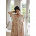 Forest Style Modal Satin Adjustable Waist Slimming V-Neck Short Sleeve Nightgown - Flattering Midi Sleep Dress