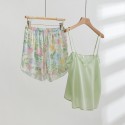 Fashion V-Neck Modal Satin Vanilla Mint Print Camisole Shorts Set - Trendy European Style Summer Pajamas