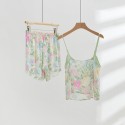 Fashion V-Neck Modal Satin Vanilla Mint Print Camisole Shorts Set - Trendy European Style Summer Pajamas