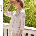 Mixi Cat Modal Satin Rose Print Short Sleeve Pullover Pajama Set - Collarless Comfortable Lounge Wear for Women