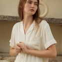 Rayon Sateen Embroidery Pocket Collar Pajama Set - Multi-Color Homewear