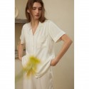 Rayon Sateen Embroidery Pocket Collar Pajama Set - Multi-Color Homewear