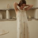 Modal Satin Square Neck Halter Dress with Delicate Lily of the Valley Print - Chic Midi Length Homewear
