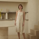 Modal Satin Square Neck Halter Dress with Delicate Lily of the Valley Print - Chic Midi Length Homewear