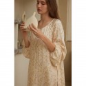 Korean Style Rayon Sateen Floral Shirt Dress - Loose-Fit Spring Loungewear