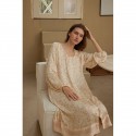 Korean Style Rayon Sateen Floral Shirt Dress - Loose-Fit Spring Loungewear