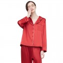 Women’s 100% Mulberry Silk Pajama Set | Long Sleeve Notched Collar PJs with Contrast Trim (6 Colors, M-XXL)