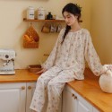 Adorable Cat Print Bamboo Fiber Gauze Women's Loose Fit Long Sleeve Pajama Set - Cozy & Playful Sleepwear