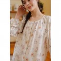 Adorable Cat Print Bamboo Fiber Gauze Women's Loose Fit Long Sleeve Pajama Set - Cozy & Playful Sleepwear