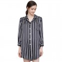 19 Momme Silk Nightshirt Dress for Women | Summer Black & White Stripe Sleepshirt (M-XL)