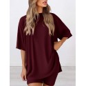 Women’s Summer Loose Fit Pajama Set – Solid Color 3/4 Sleeve Top & Shorts Loungewear, Lazy Style